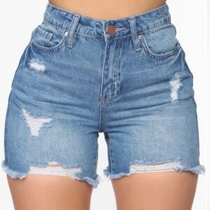 Distressed denim shorts